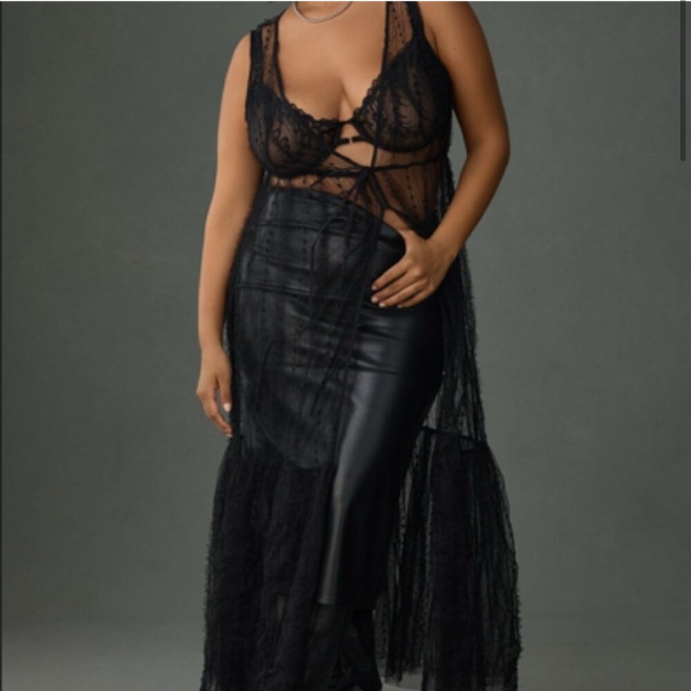 Anthropologie Black Sheer Lace Dress